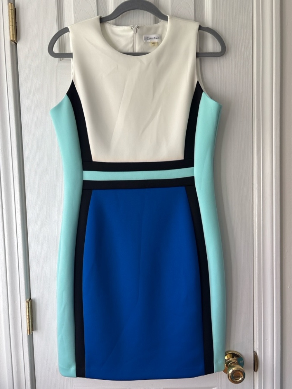 Calvin Klein White, Mint & Royal Blue Colorblock Mini Dress